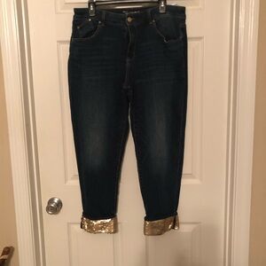 Chico's Dark Blue Jeans with Gold Cuffs